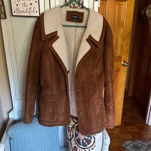 Sonoma Brown Suede Pea Coat with Cream Lining